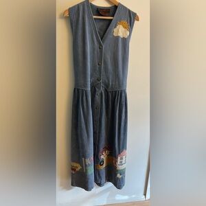 VTG Dorothy’s Daughter Toasters Denim Jumper Dress Applique Farm Cottagecore